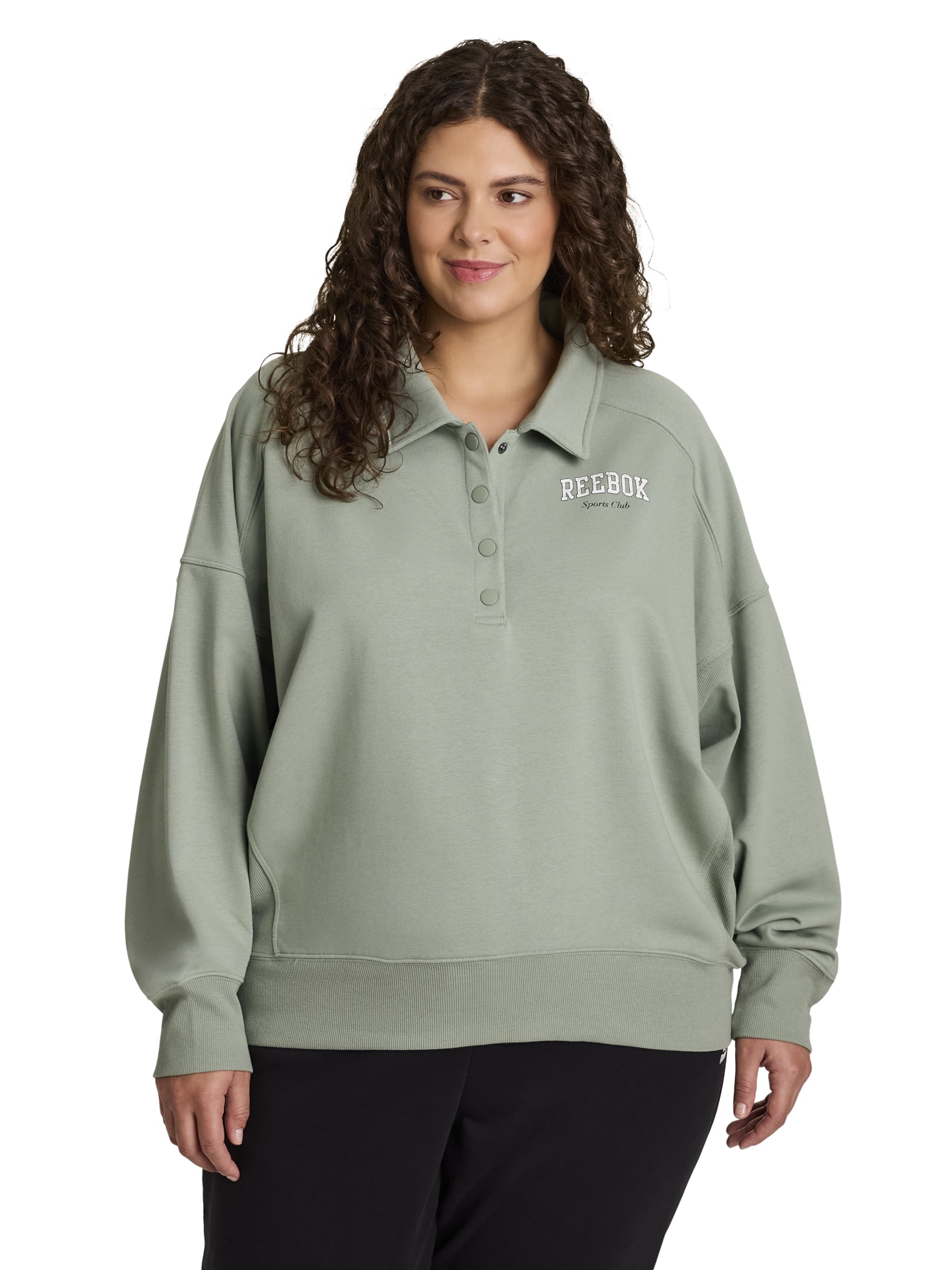 Reebok Women's and Women's Plus All Seasons Oversize Polo Sweatshirt, Sizes XS-4X