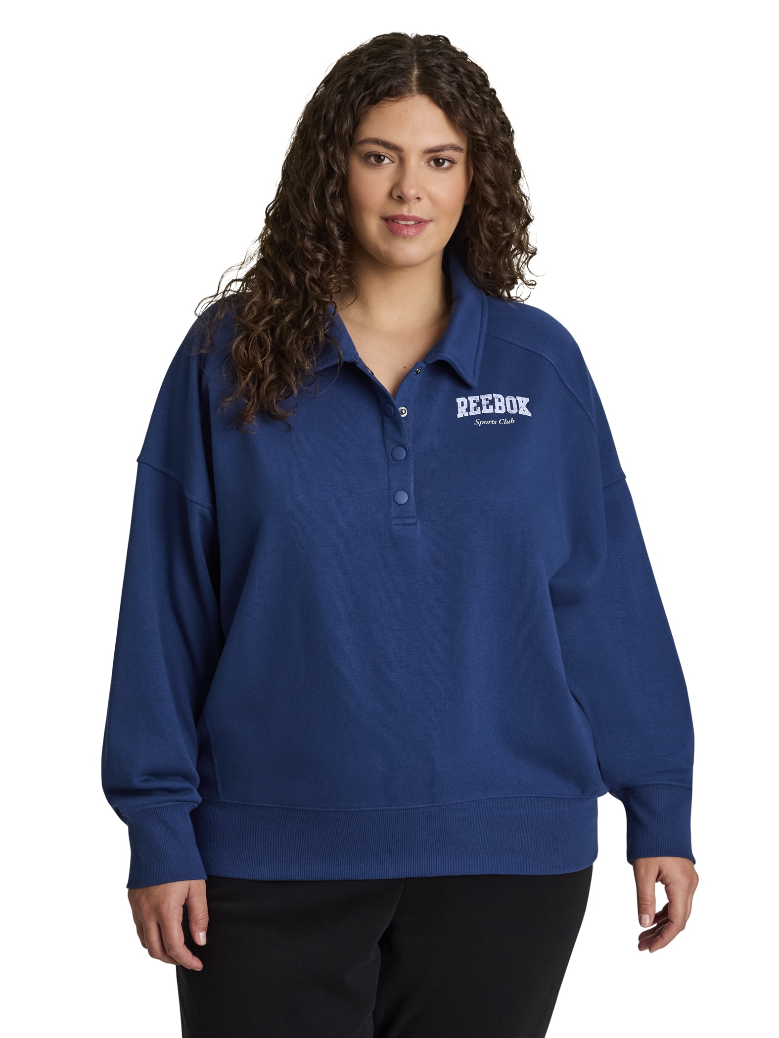 Reebok Women's and Women's Plus All Seasons Oversize Polo Sweatshirt, Sizes XS-4X
