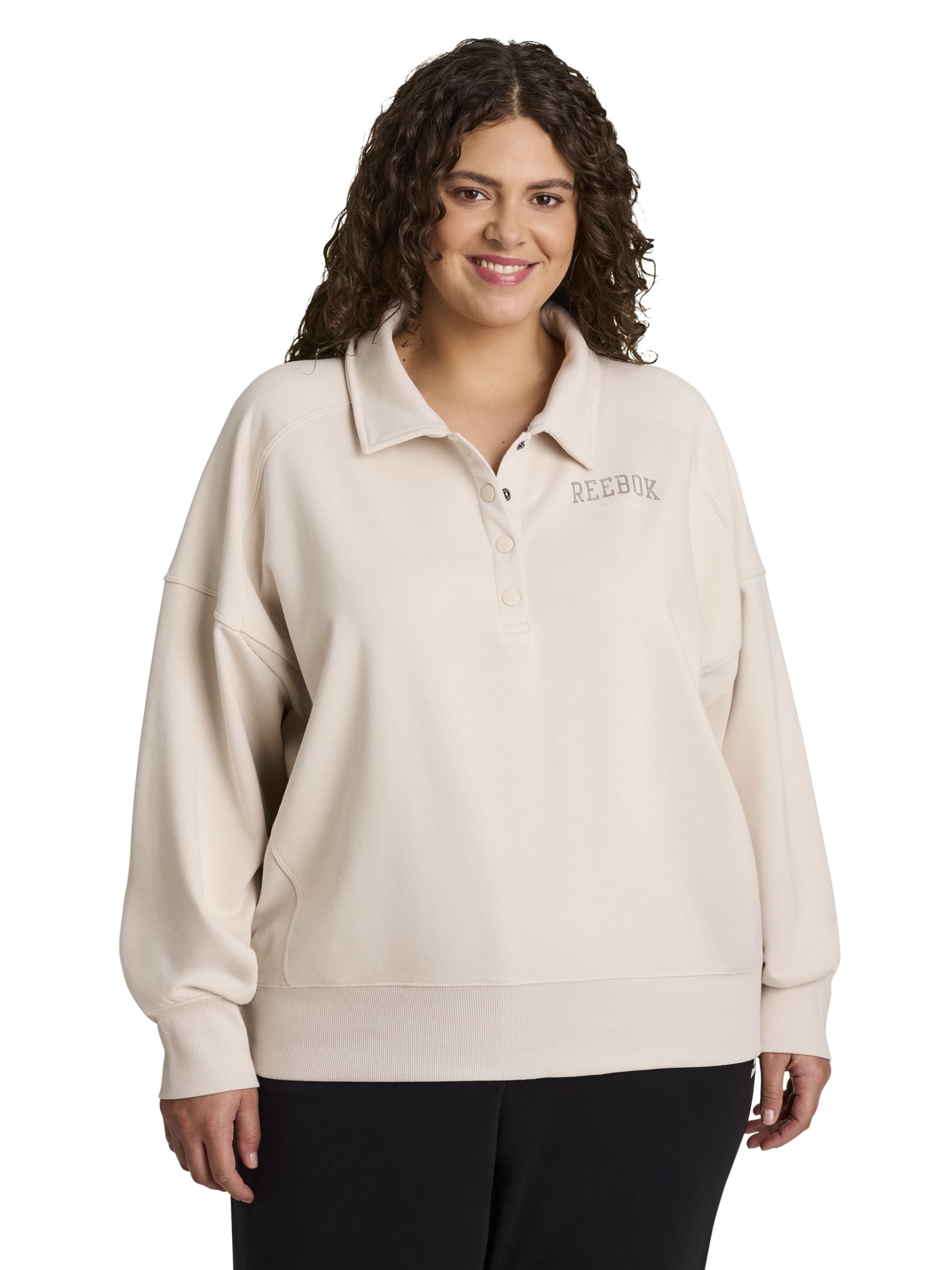 Reebok Women's and Women's Plus All Seasons Oversize Polo Sweatshirt, Sizes XS-4X