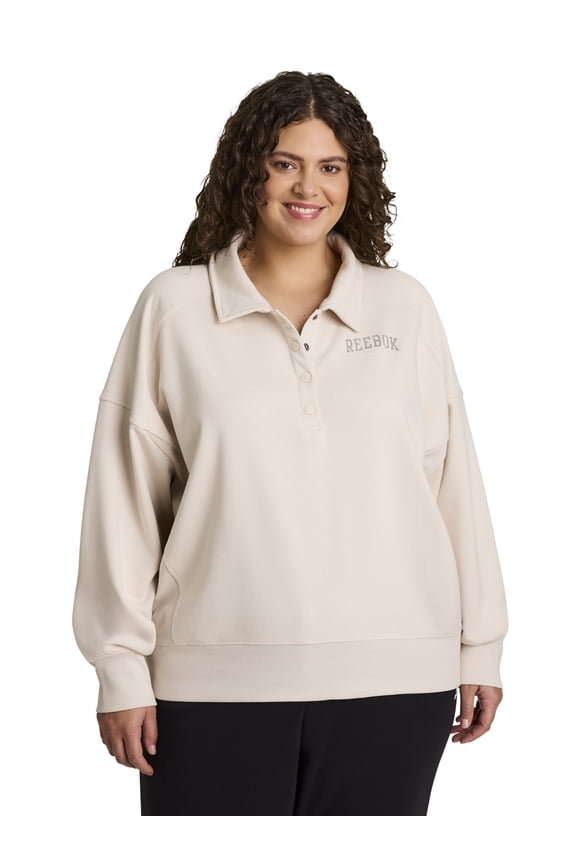 Women's and Women's Plus All Seasons Oversize Polo Sweatshirt, Sizes XS-4X