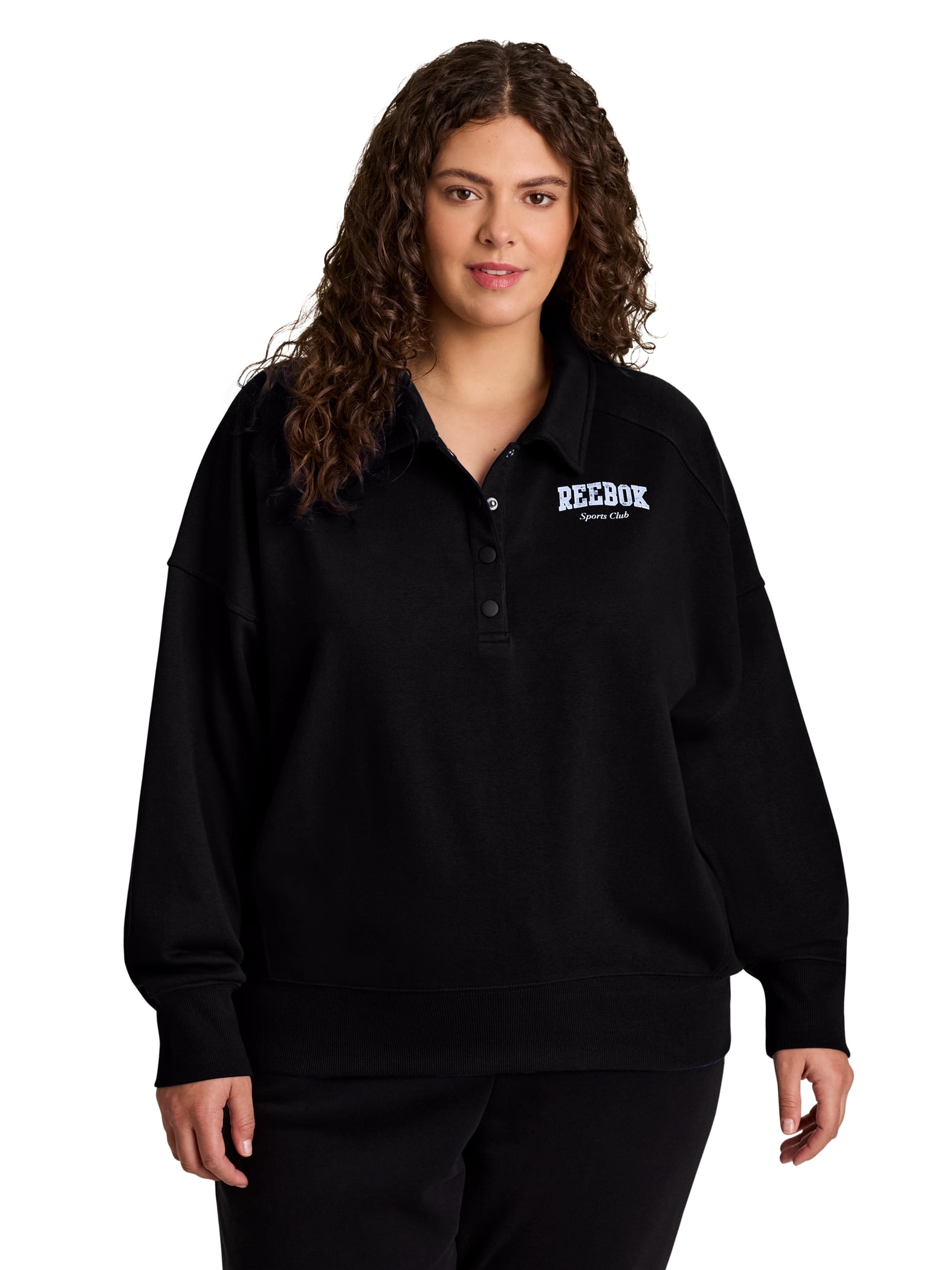 Reebok Women's and Women's Plus All Seasons Oversize Polo Sweatshirt, Sizes XS-4X