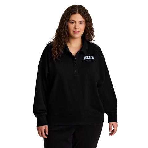 Women's and Women's Plus All Seasons Oversize Polo Sweatshirt, Sizes XS-4X