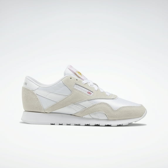 Reebok Women's Classic Nylon Sneakers, White/White/Lgtgre, 10 Medium US