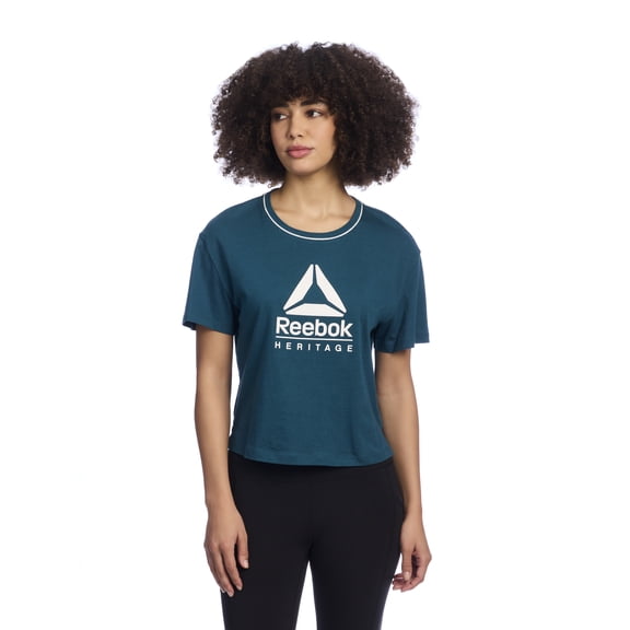 Reebok Women's Cropped Graphic Tee with Side Slits, Sizes XS-XXXL