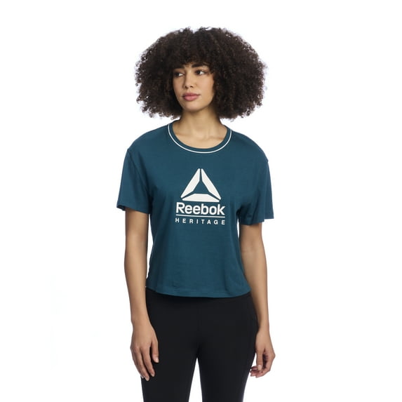 Reebok Women's Cropped Graphic Tee with Side Slits, Sizes XS-XXXL