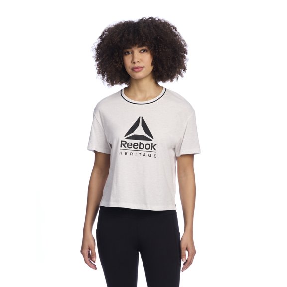 Reebok Women's Cropped Graphic Tee with Side Slits, Sizes XS-XXXL