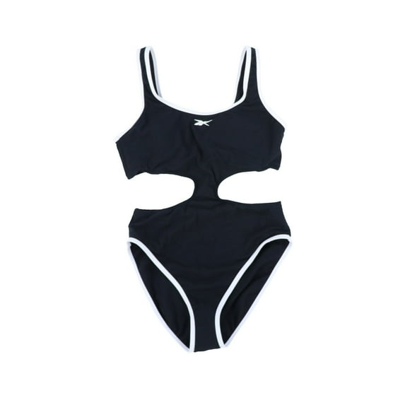 Reebok Womens One Piece Swim Suit Cutout Piping-Trim Black M