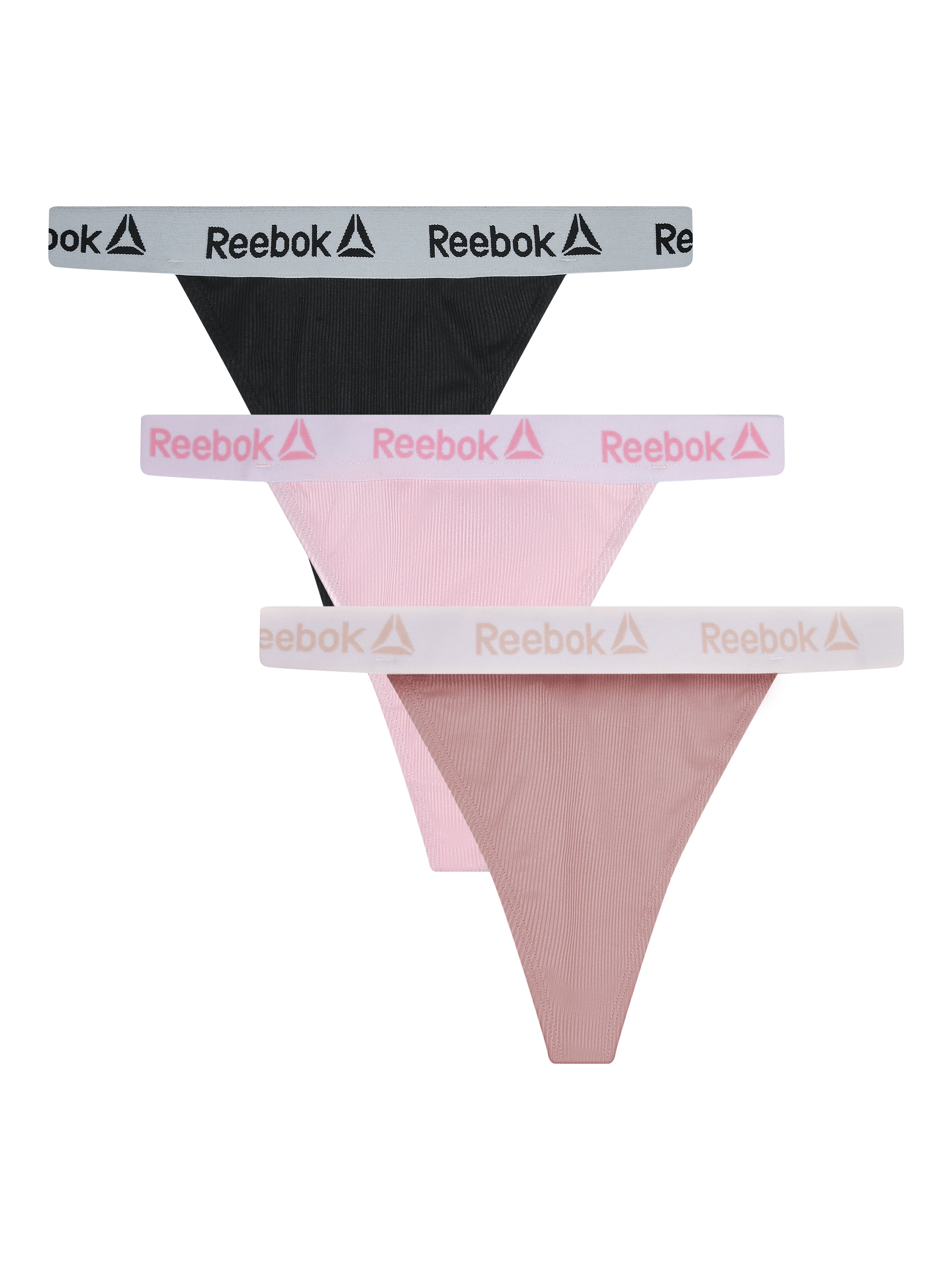 Reebok Women's Underwear Flex Rib Hi-Cut Thong Panties, 3-Pack