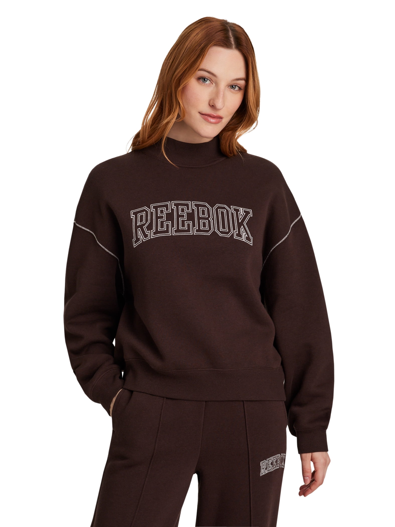 Reebok Women's Game Day Fleece Contrast Stitch Mock Neck Top, Sizes XS-XXXL