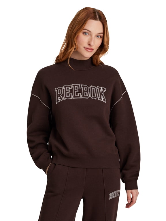 Women's Game Day Fleece Contrast Stitch Mock Neck Top, Sizes XS-XXXL