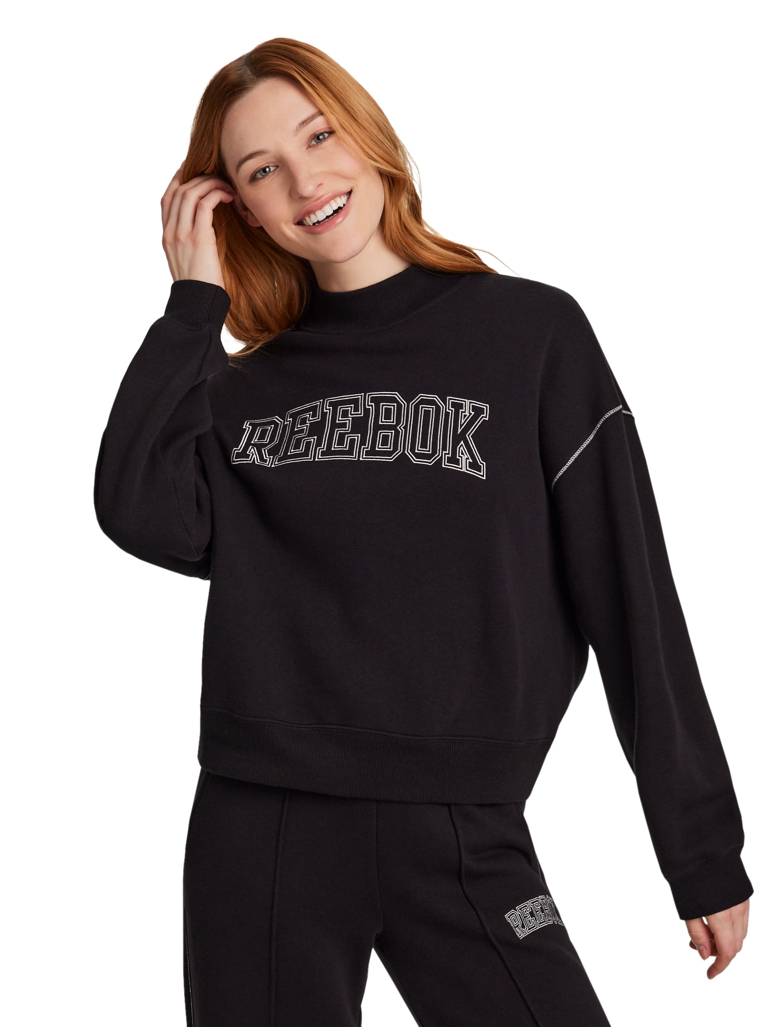 Reebok Women's Game Day Fleece Contrast Stitch Mock Neck Top, Sizes XS-XXXL