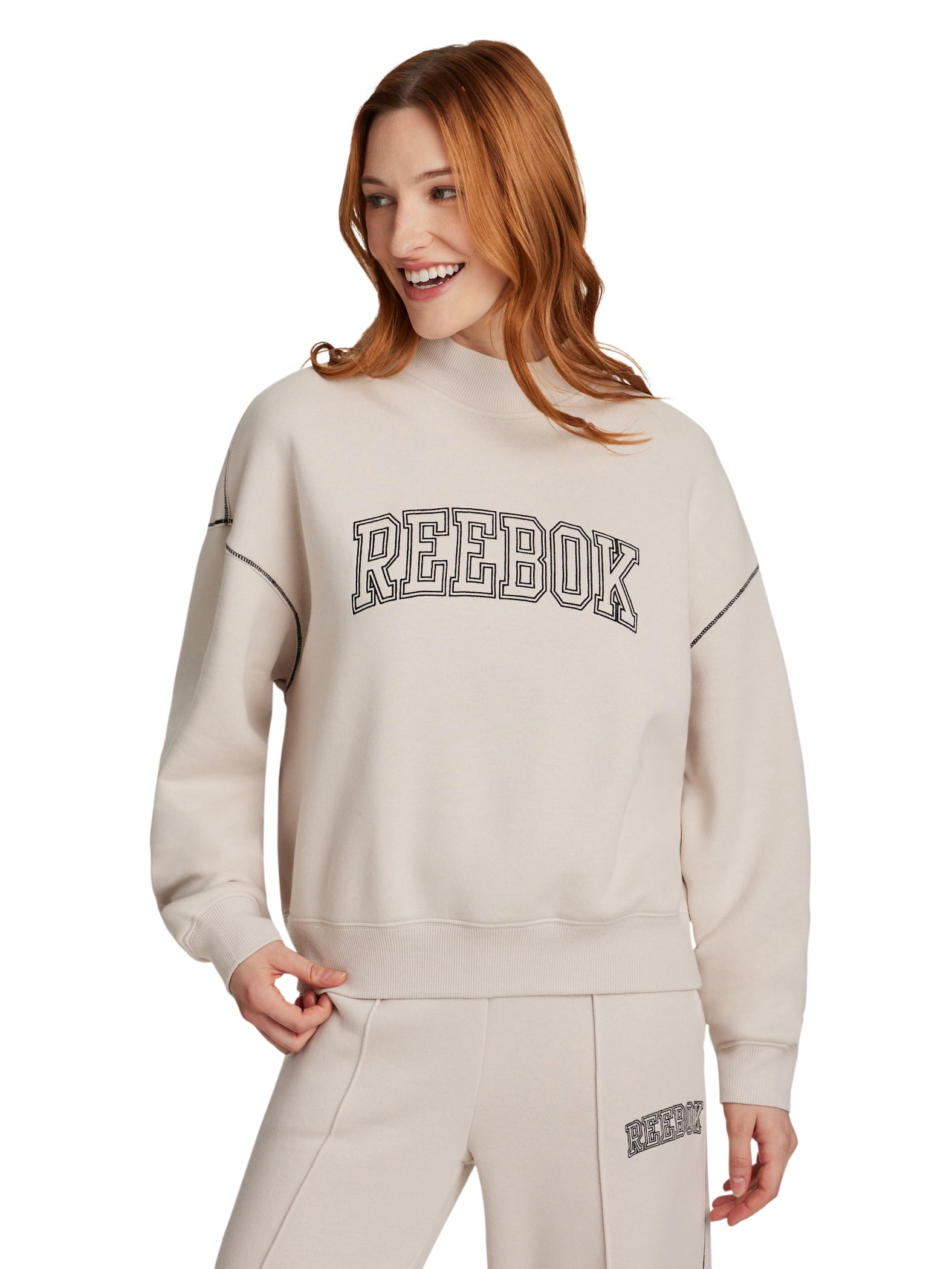 Reebok Women's Game Day Fleece Contrast Stitch Mock Neck Top, Sizes XS-XXXL