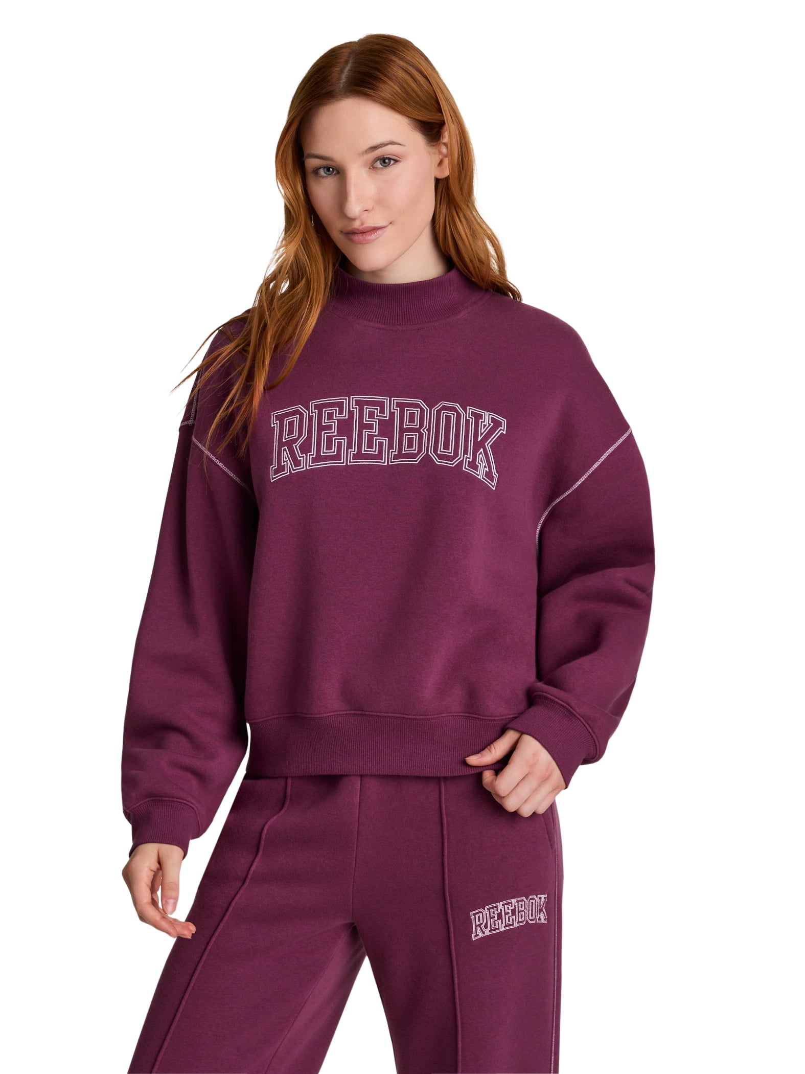 Reebok Women's Game Day Fleece Contrast Stitch Mock Neck Top, Sizes XS-XXXL