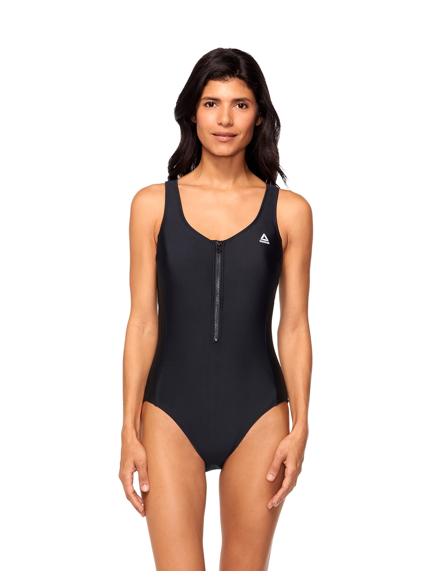 Reebok Women's Logo One Piece Swimsuit with Zipper, UPF 50+ Reebok Women's Logo One Piece Swimsuit with Zipper, UPF 50+