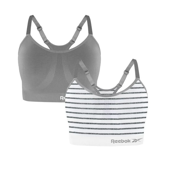 Reebok Women's Medium Support Seamless Adjustable Strap Sports Bra (Grey Stripe/Sharkskin, XL)