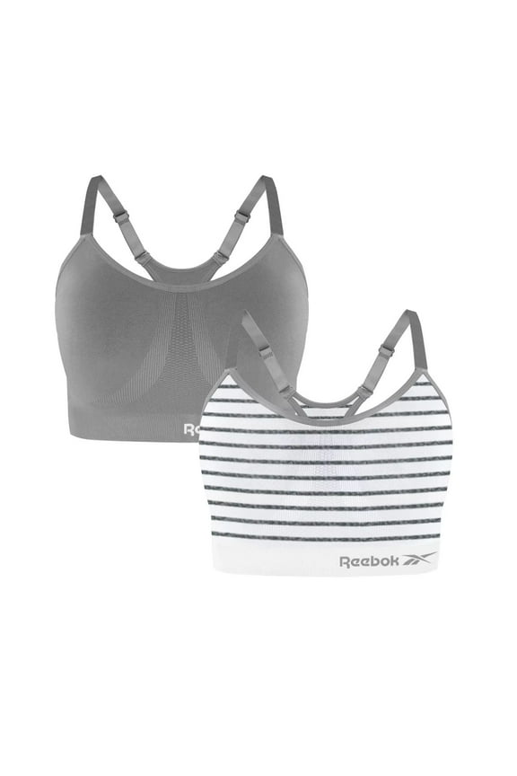 Women's Medium Support Seamless Adjustable Strap Sports Bra (Grey Stripe/Sharkskin, XL)