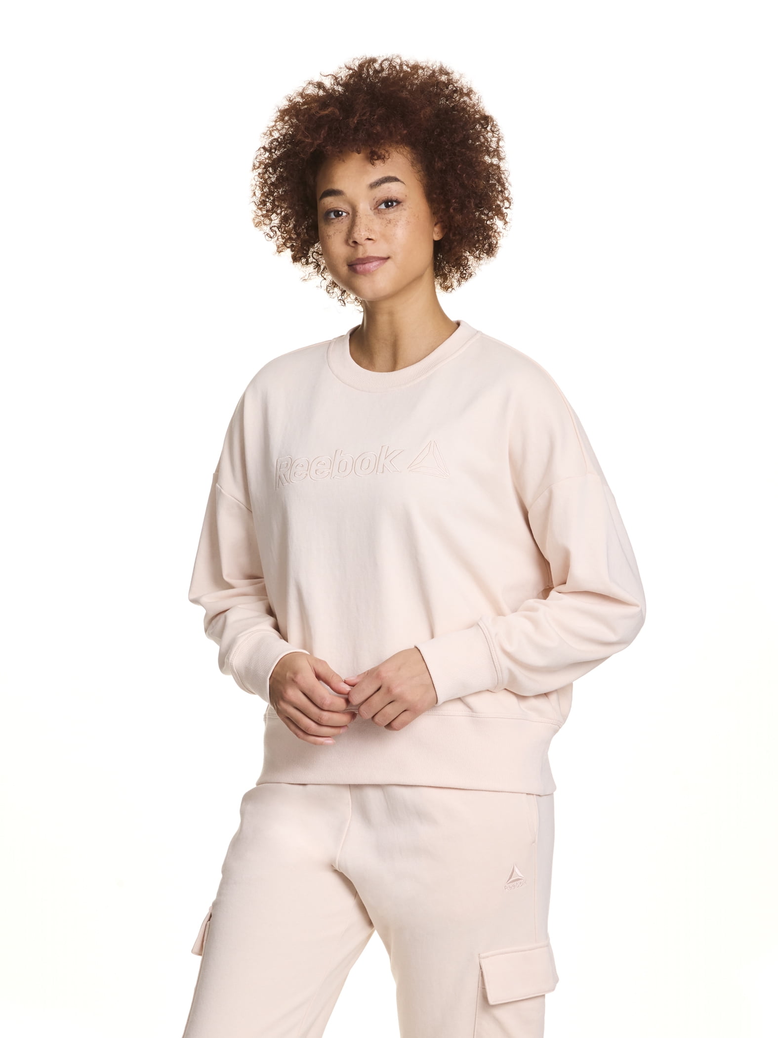 ● ● Woman Small Logo Sweatshirt SET-UP Reebok Women's Level up Crewneck Sweatshirt with Woven
