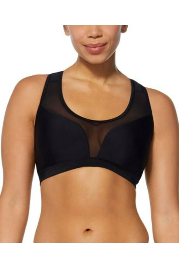 Women's Mesh-Inset Racerback Bikini Black Top Women's Swimsuit M