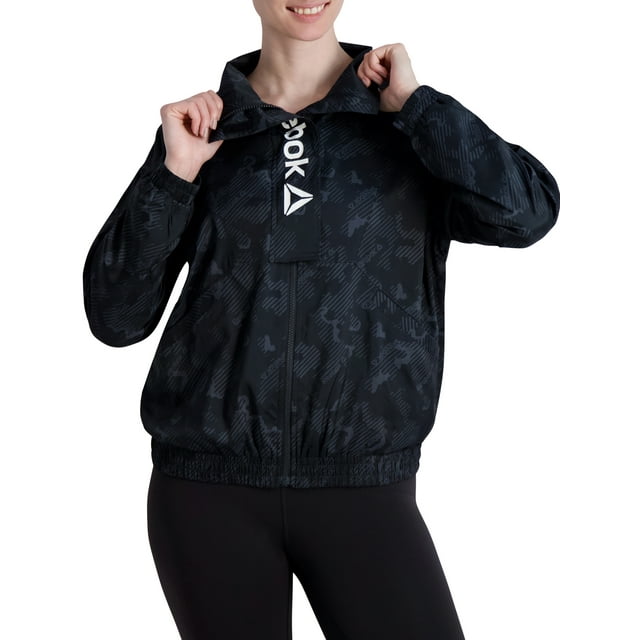 Reebok Women's Mesh Lined Printed Focus Track Jacket with Front Pockets and Front Flap