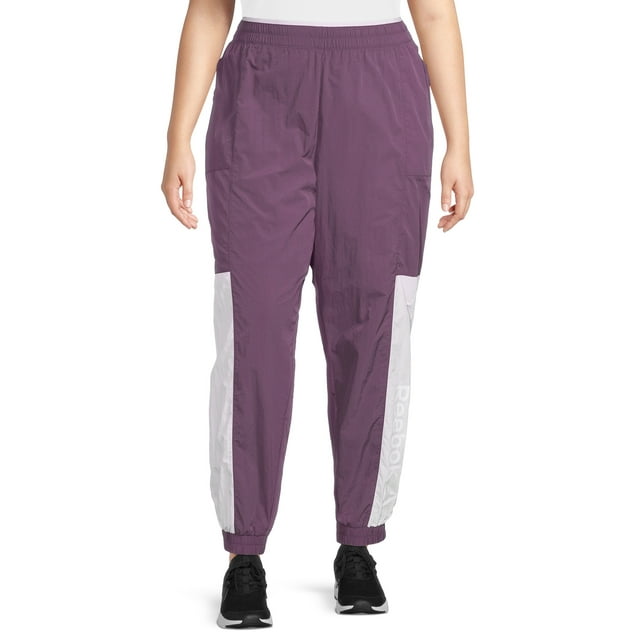 Reebok Women's Plus Size Focus Track Woven Pants with Front Pockets and Back Zipper Pocket
