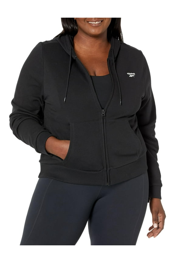 Women's Plus Size Identity Small Logo French Terry Full Zipper Hoodie, Black/White, 3X