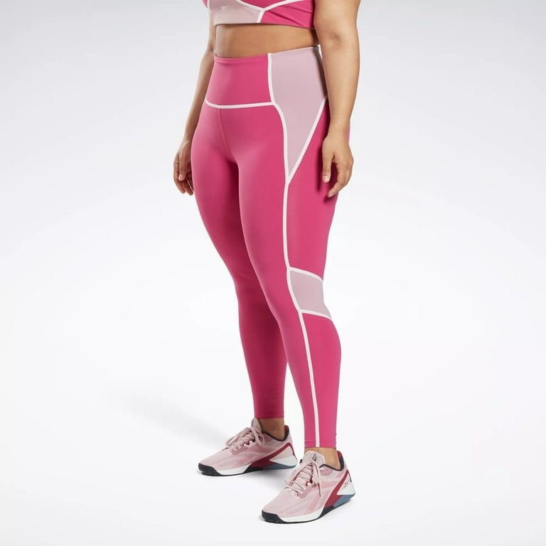 Reebok Women's Plus Size Lux High-Rise Leggings, Semi Proud Pink/White  Color Blocking, 1 X-Large