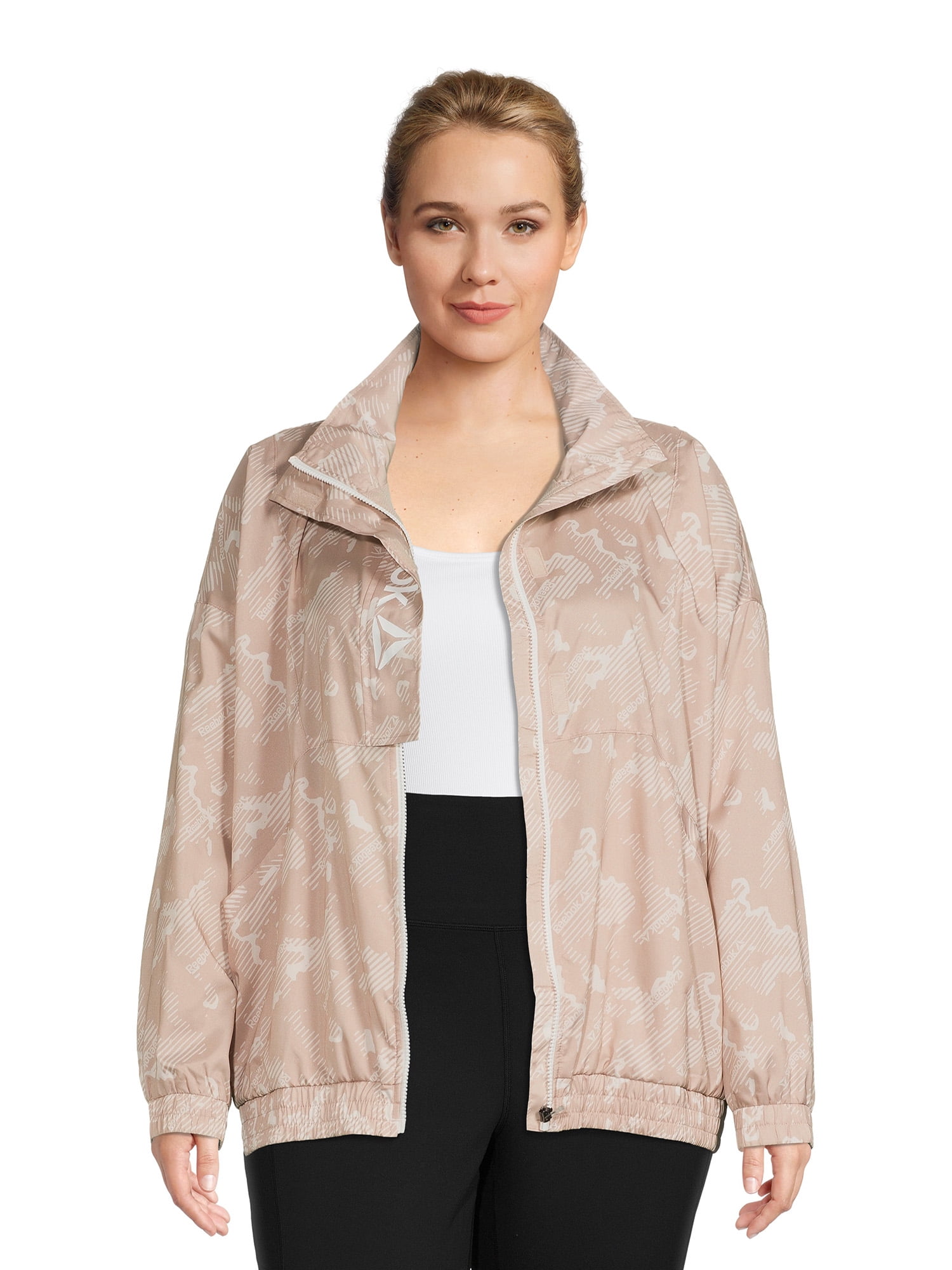 Reebok Women's Plus Size Mesh Lined Printed Focus Track Jacket with