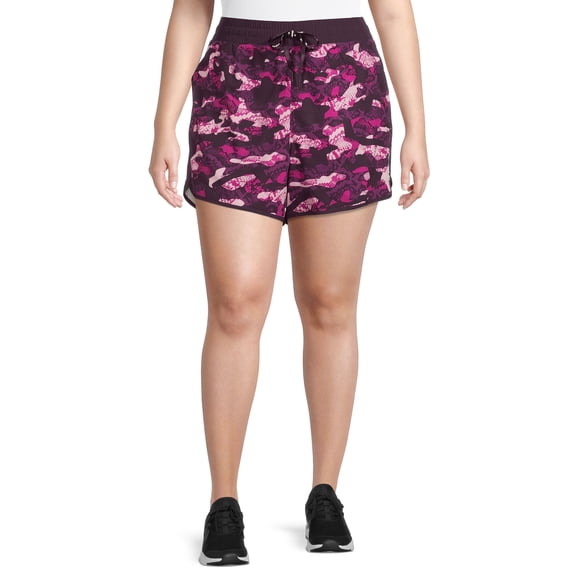 Reebok Women's Plus Size Printed Essential Running Shorts with Pockets