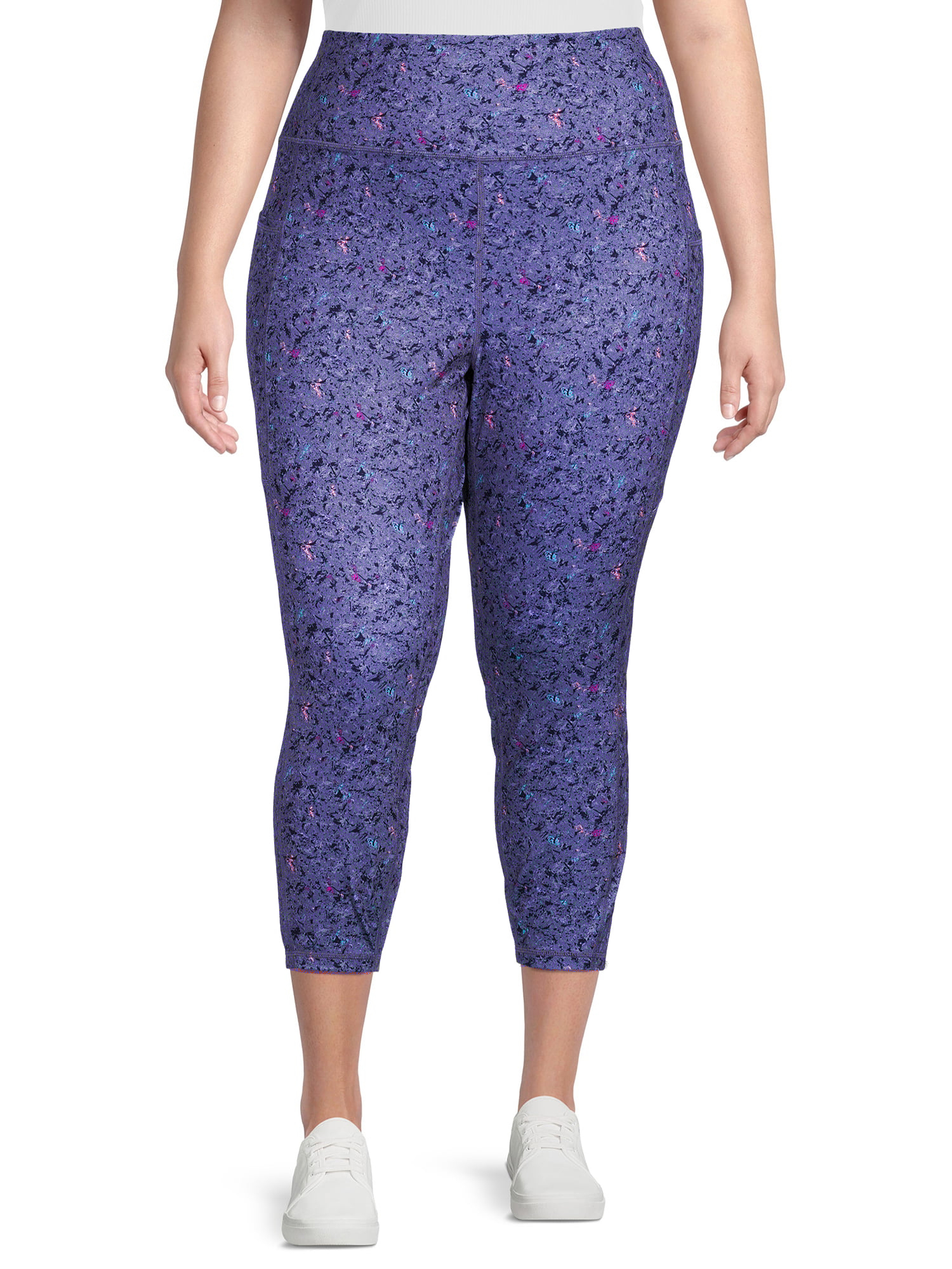 Reebok Women's Plus Size Printed High Rise 7/8 Leggings with Side Pockets 