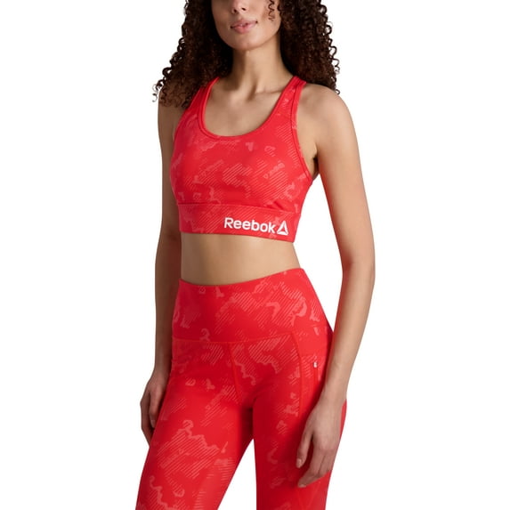 Reebok Women's Prime Essential Medium Impact Sports Bra with Back Pocket and Removable Cups