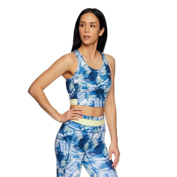 Reebok Women's Printed Medium Impact Cropped Bra Tank With Removable Cups