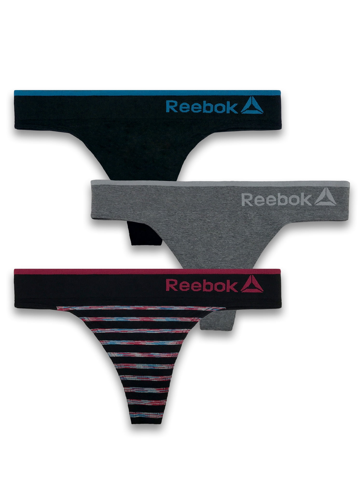 Reebok primula 3 pack seamless thong in black neon cherry grey