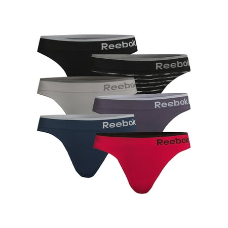 Reebok Women's Underwear Seamless Thong Panties, 6-Pack, Sizes XS-3XL