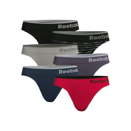 Reebok Women's Underwear Seamless Thong Panties, 6-Pack, Sizes XS-3XL