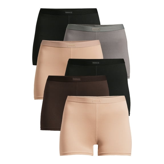 Reebok Women's Underwear Sport Soft Boyshort Panties, 6-Pack Sizes XS-3XL