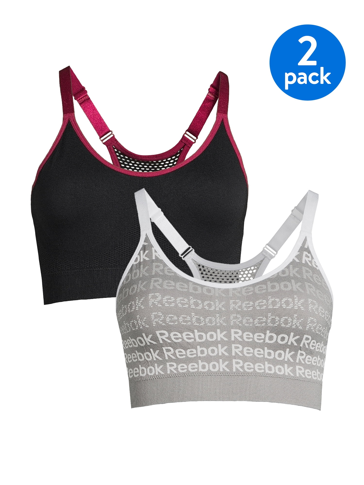 2 Reebok Womens Anti- Microbial Protection & Comfy Sports Bra Blue/Pink S M  & L