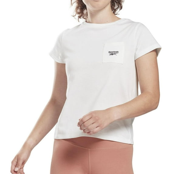 Reebok Womens Pocket Logo Basic T-Shirt, White, X-Small