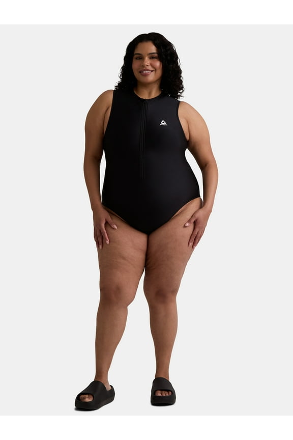 Women's Swim High Neck Zip Up One Piece Swimsuit UPF 50+, Sizes XS-XXL