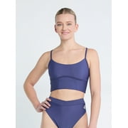 Women's Swim Spliced Rib Knit Long Line Bralette with Curved Underbust and UPF 50+, Sizes XS-XXL