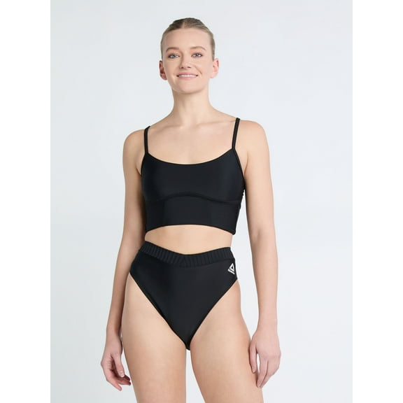 Reebok Women's Swim Spliced Rib Knit Long Line Bralette with Curved Underbust and UPF 50+, Sizes XS-XXL