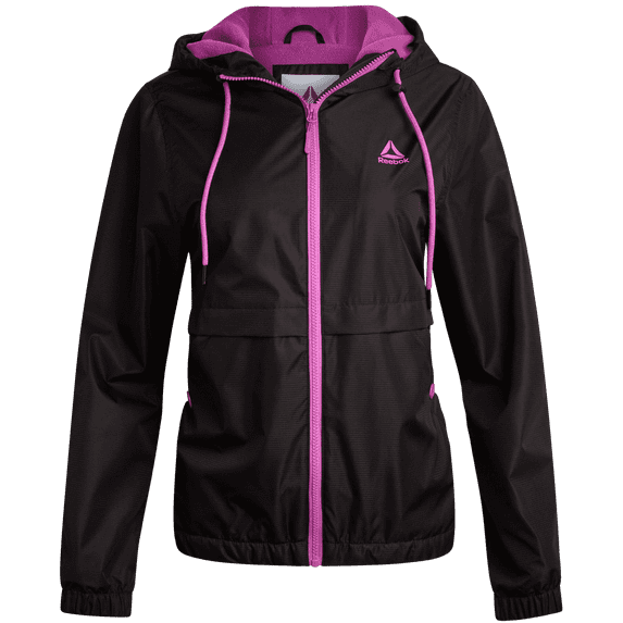 Reebok Womens Rain Jackets -XS-3X Lightweight Hooded Water-Resistant Windbreaker Outerwear for Women, Size XL, Black/Purple