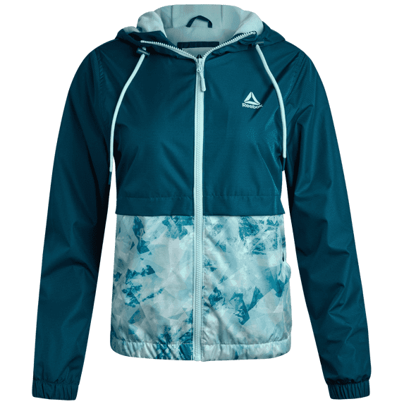 Reebok Womens Rain Jackets -XS-3X Lightweight Hooded Water-Resistant Windbreaker Outerwear for Women, Size 1X, Submerged/Weather Metal