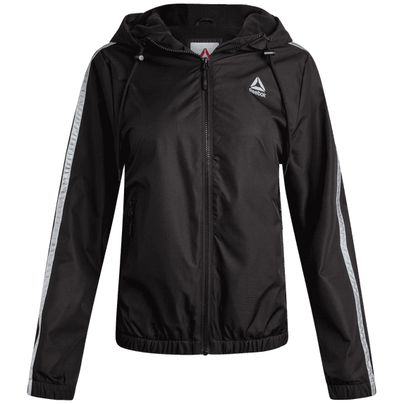 Reebok Womens Rain Jackets -XS-3X Lightweight Hooded Water-Resistant Windbreaker Outerwear for Women, Size XL, Black/Side Panel