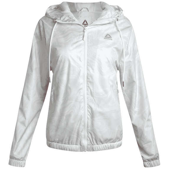 Reebok Womens Rain Jackets -XS-3X Lightweight Hooded Water-Resistant Windbreaker Outerwear for Women, Size 1X, Light Grey Marble