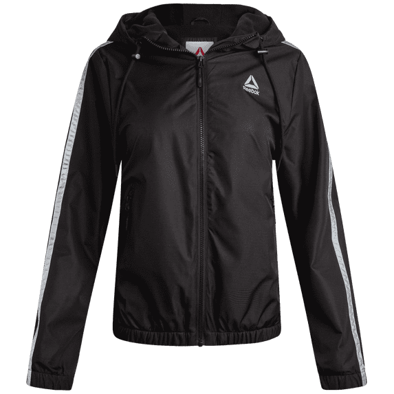 Reebok Womens Rain Jackets -XS-3X Lightweight Hooded Water-Resistant Windbreaker Outerwear for Women, Size XL, Black/Side Panel