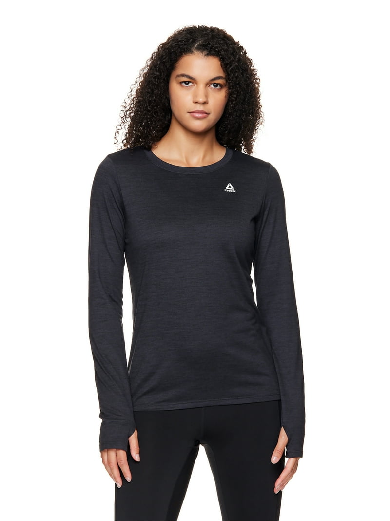 トップス REEBOK everyone BORDER LONG TEE BLACK L Reebok women's Long Sleeve Top - Moisture-Wicking, Active Fit