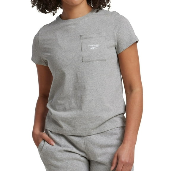 Reebok Womens Small Logo Graphic T-Shirt, Grey, Small