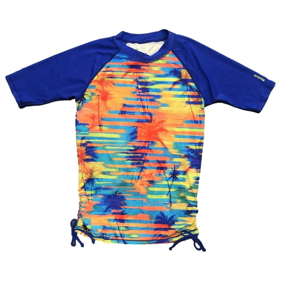 Reebok Womens Blue & Orange Palm Tree Athletic Swim Suit Rash Guard Shirt Medium