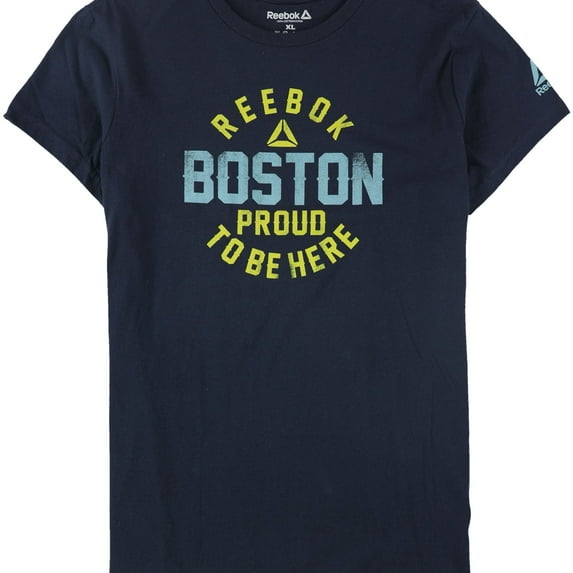 Reebok Womens Boston Proud To Be Here Graphic T-Shirt, Blue, X-Large