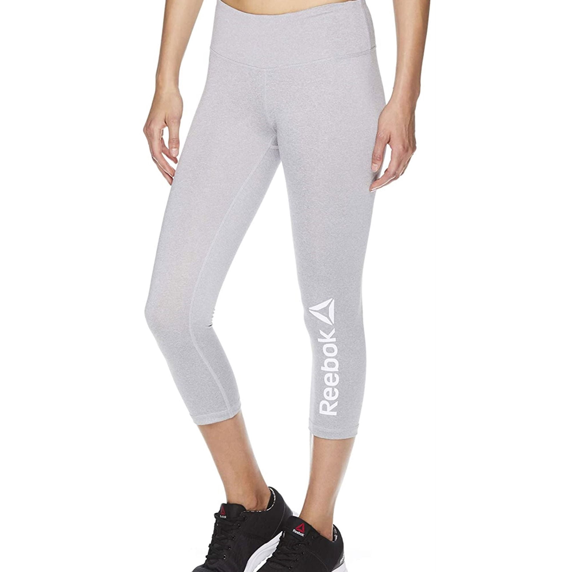 Reebok Womens Branded Capri Compression Athletic Pants, Grey, Medium ...